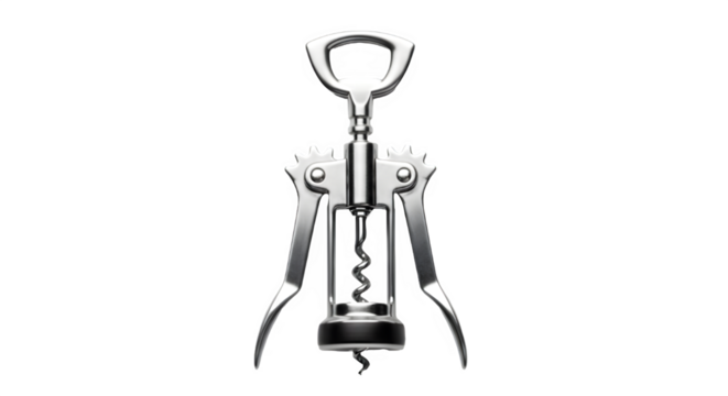 Metal wing corkscrew bottle opener isolated on white background a classic bar tool for wine enthusiasts
