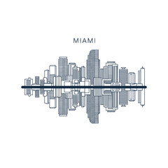 Miami City Skyline as Audio Waveform with Reflection Illustration