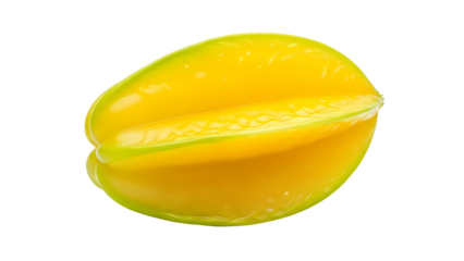 A single ripe yellow star fruit, also known as carambola, isolated on a transparent background