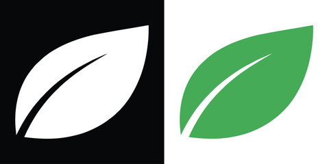 Modern split design with white leaf on black and green leaf on white background