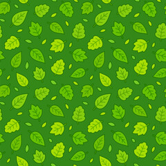 Cartoon green leaves seamless pattern