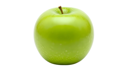 A single fresh ripe green apple with a shiny skin, a symbol of health, isolated on a transparent background