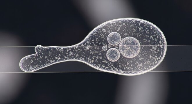 Microscopic amoeba with internal vacuoles and pseudopod