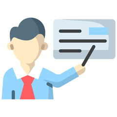 Flat Teaching Icon with Teacher Presenting Lesson on Board