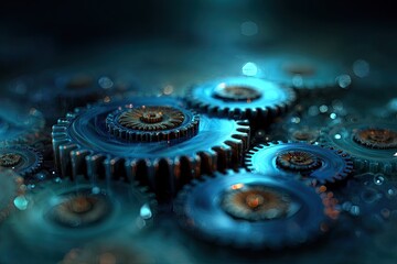 Complex Interlocking Gears In Dark Blue