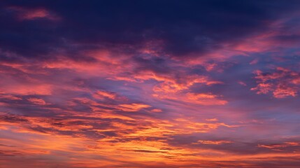 Obraz premium Vibrant clouds display dramatic shades of red purple and orange during twilight hours