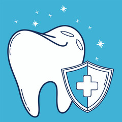 Tooth protection with shield for dental care isolated on blue background