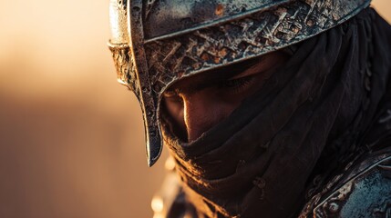 Closeup warrior face armor