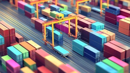 Colorful Shipping Containers Stacked at Industrial Port Terminal
