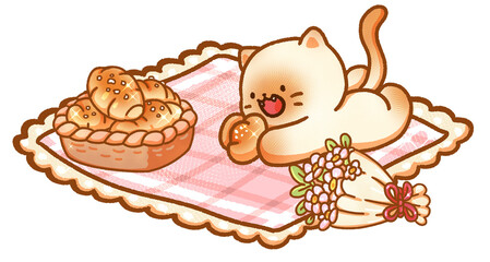 Cat and bread hand-drawn illustration