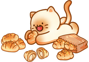 Cat and bread hand-drawn illustration