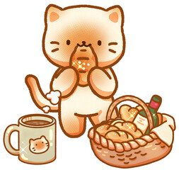 Cat and bread hand-drawn illustration