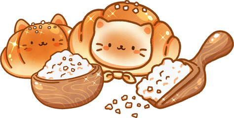 Cat and bread hand-drawn illustration