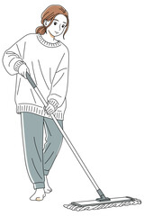 モップで掃除をする女性01
