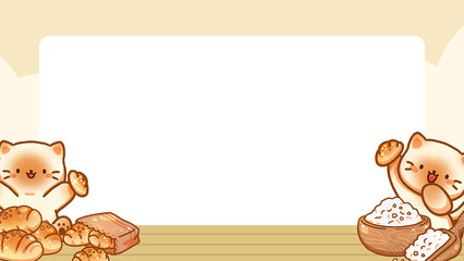 Cat and bread frame hand-drawn illustration