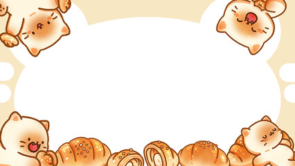Cat and bread frame hand-drawn illustration