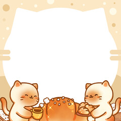 Cat and bread frame hand-drawn illustration