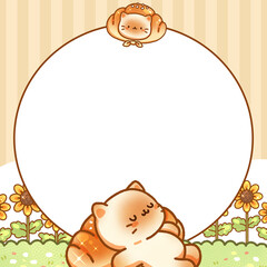Cat and bread frame hand-drawn illustration