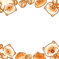Cat and bread frame hand-drawn illustration