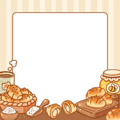 Cat and bread frame hand-drawn illustration
