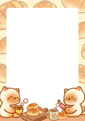 Cat and bread frame hand-drawn illustration