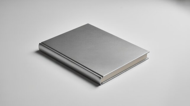 Brushed Silver Hardcover Subtle Texture Sophisticated White Backdrop