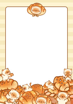 Cat and bread frame hand-drawn illustration