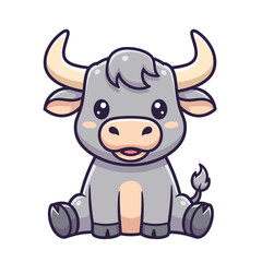 Adorable Baby Bull Calf Cartoon with Blushed Cheeks Sitting and Smiling