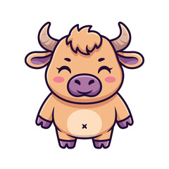 Cheerful Baby Bull Calf Cartoon Illustration Standing with Closed Eyes Smile