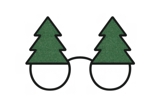 Christmas tree glasses with green glitter texture, fun festive holiday party accessory for winter celebrations