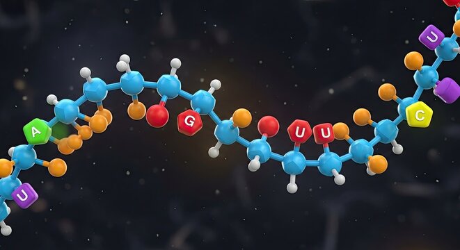 Closeup of a colorful rna strand with nucleotide bases