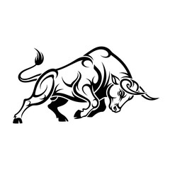 Obraz premium Fierce Tribal Bull Art Illustration with Elaborate Swirl Patterns