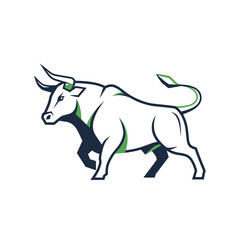 Obraz premium Stylized Modern Bull Outline Logo with Green Accents, representing strength, prosperity, and contemporary design.
