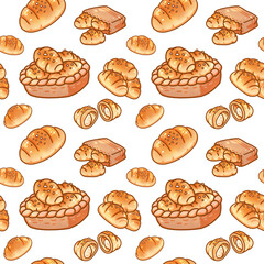 Cat and Shio pan bread hand-drawn illustration