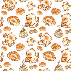 Cat and Shio pan bread hand-drawn illustration