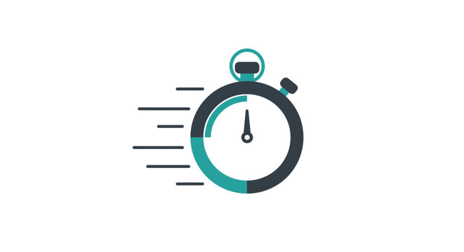 A vector illustration of a stopwatch icon with motion lines, symbolizing speed, time management, and efficiency in a modern and minimalist design style.
