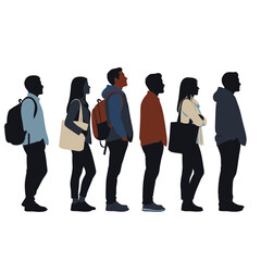 People Standing in Line Queue Illustration – Flat Minimalist Waiting Crowd Silhouette Vector
