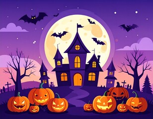 halloween background with pumpkin and bats
