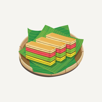 Vector illustration of famous Malaysian traditional sweet, kek lapis Sarawak or Sarawak layer cake. Rainbow flavor