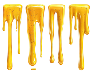 Dripping, golden liquid strands with tiny specks, on black