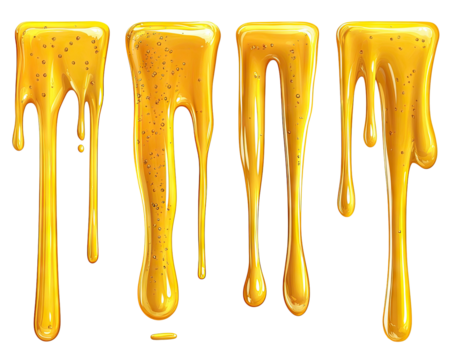 Dripping, golden liquid strands with tiny specks, on black