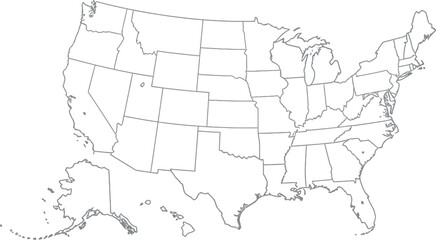 Map with political divisions of the United States of America, USA, without names, ready for infographics, black and white