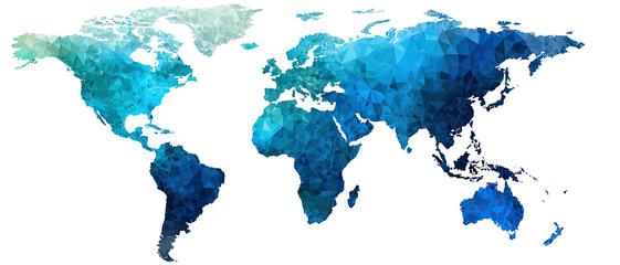 Obraz premium Polygon world map. Aqua and blues over black background