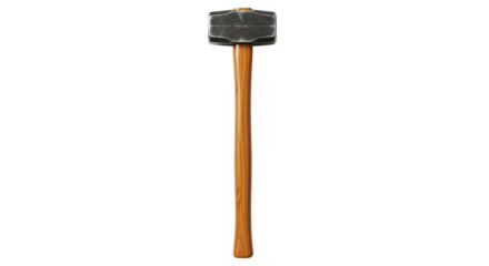 Sledgehammer with wooden handle for construction isolated PNG with Transparent Background