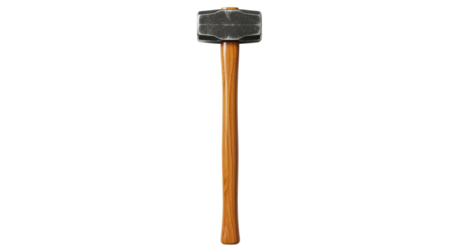 Sledgehammer with wooden handle for construction isolated PNG with Transparent Background