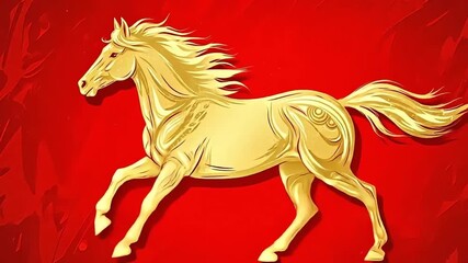 Golden horse on a red background, possibly a flag or emblem.