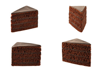 Set of chocolate cake isolated on white background.