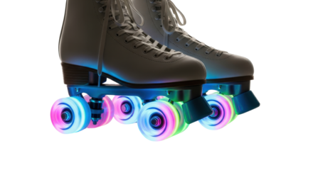 Pair of roller skates with illuminating wheels isolated PNG with Transparent Background