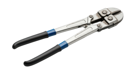 Close-up of heavy-duty bolt cutters isolated PNG with Transparent Background
