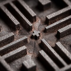 Intricate Close-Up of a Detailed Maze-Like Structure Showing Complex Pathways in a Textured Material